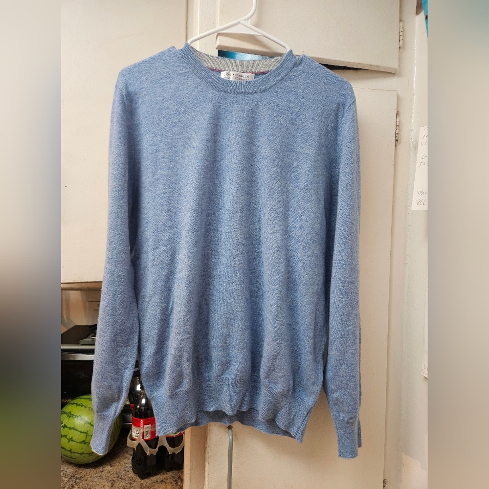 Brunello Cucinelli Made in Italy 100% Cashmere sz48 Medium light blue sweater